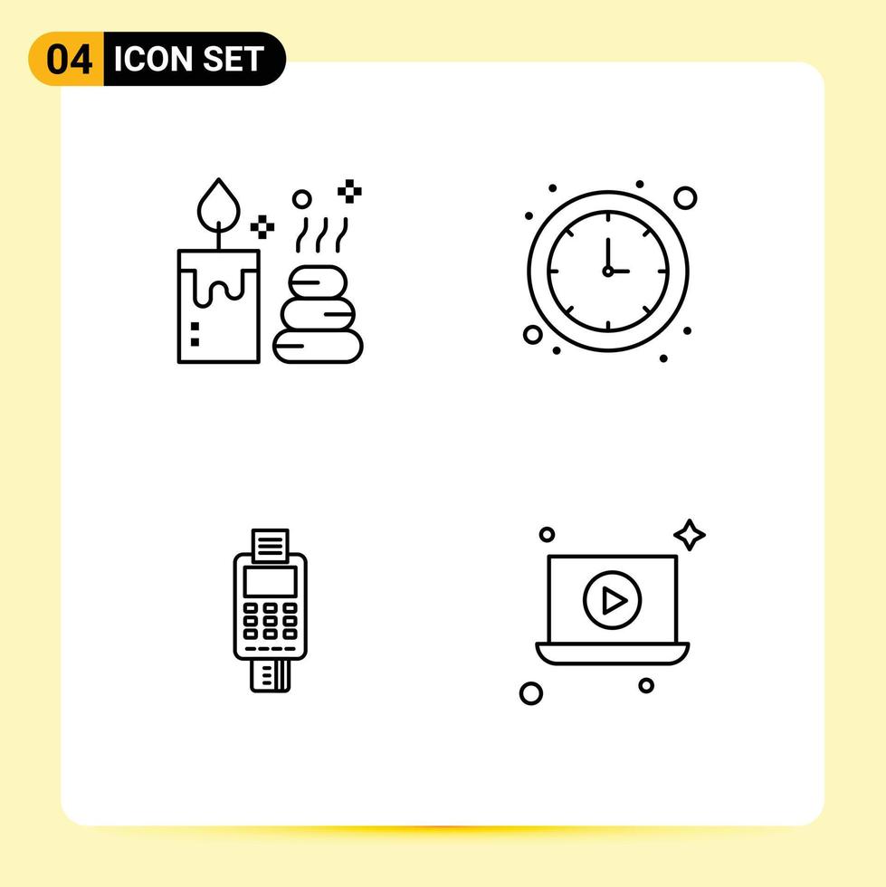 Mobile Interface Line Set of 4 Pictograms of spa card banking time credit card Editable Vector Design Elements