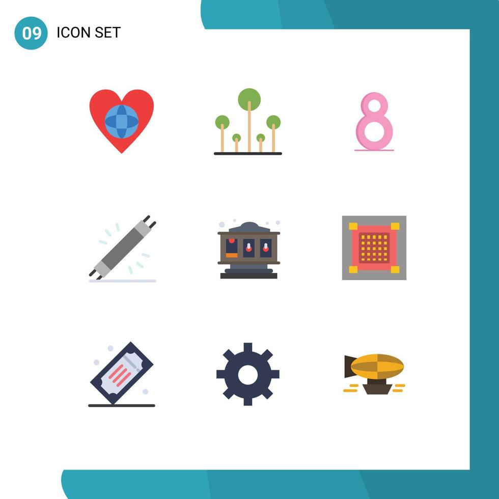 Pack of 9 Modern Flat Colors Signs and Symbols for Web Print Media such as slot machine equipment tree electronic devices Editable Vector Design Elements