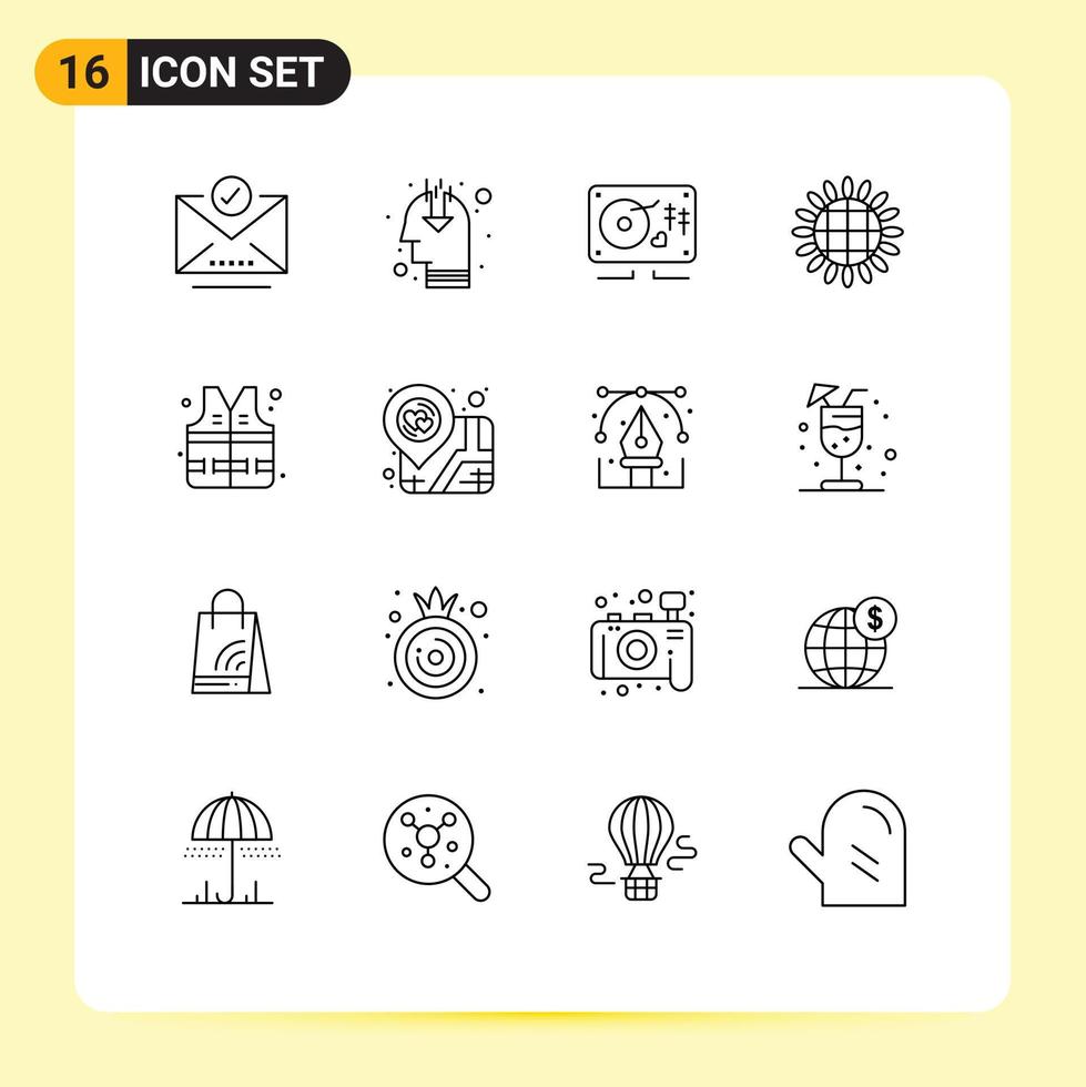 Pictogram Set of 16 Simple Outlines of water vegetables music thanksgiving harvest Editable Vector Design Elements