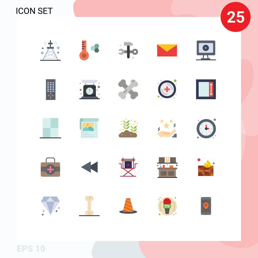 Stock Vector Icon Pack of 25 Line Signs and Symbols for play monitor computing school mail Editable Vector Design Elements