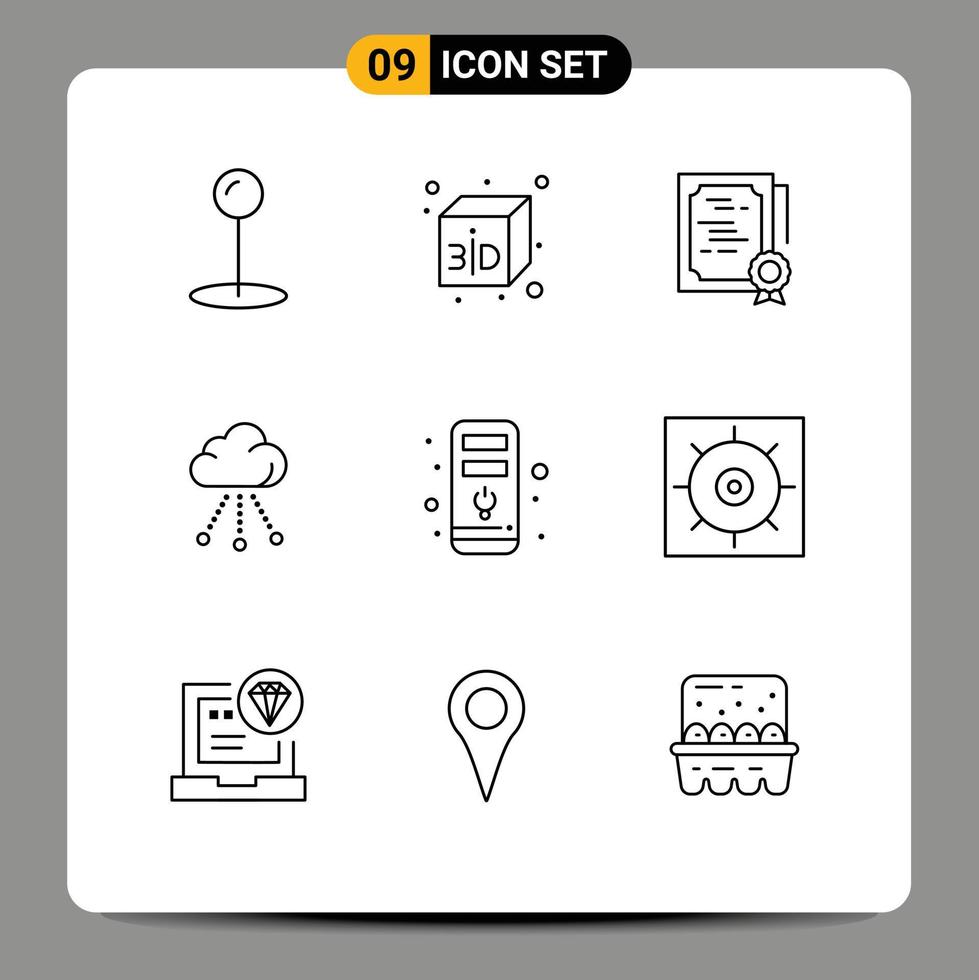 Universal Icon Symbols Group of 9 Modern Outlines of gears hardware diploma cpu technology Editable Vector Design Elements
