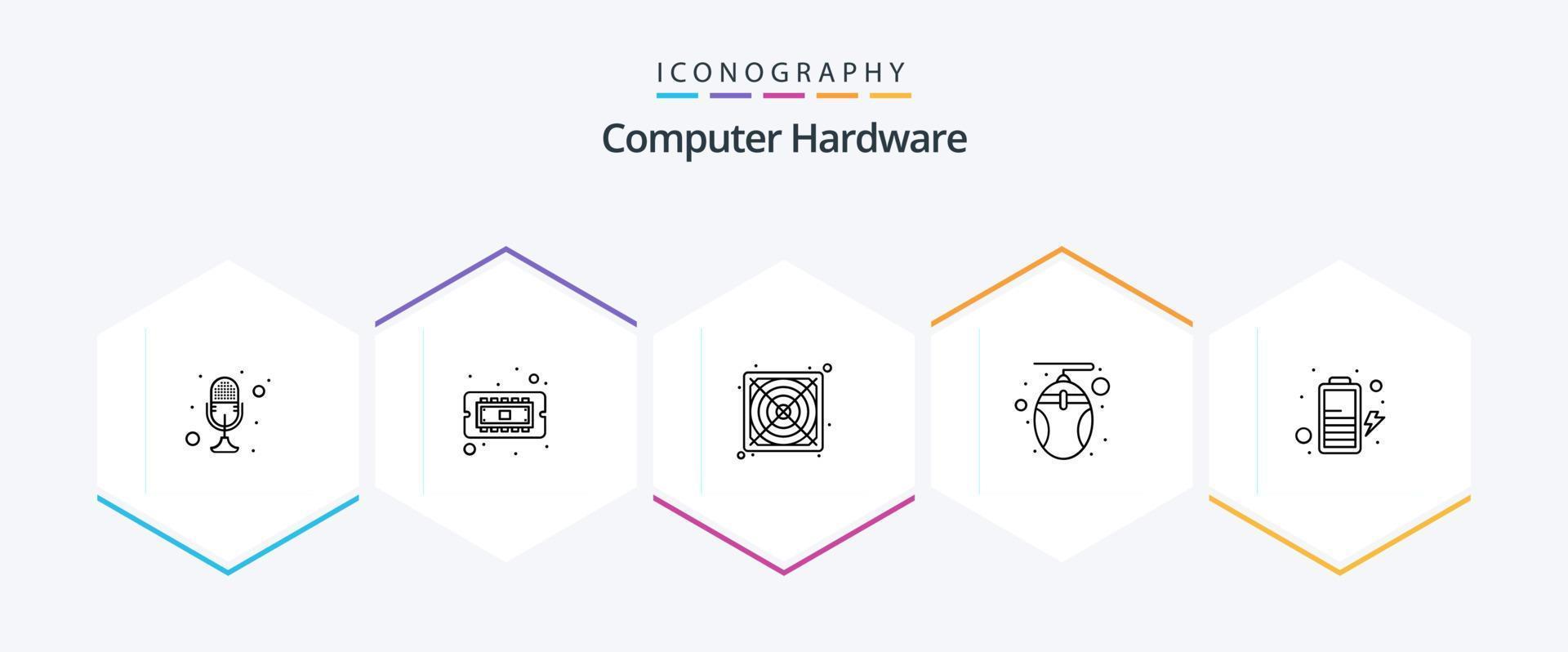 Computer Hardware 25 Line icon pack including charge. technology. hardware. mouse. computer vector