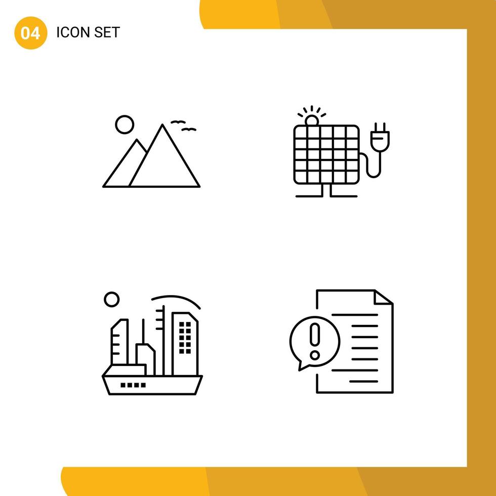 4 Thematic Vector Filledline Flat Colors and Editable Symbols of egypt city pyramid solar colony Editable Vector Design Elements