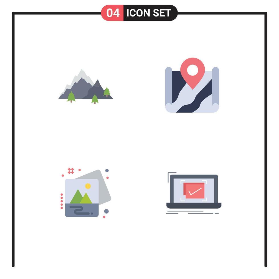 Group of 4 Flat Icons Signs and Symbols for mountain destination nature pin photo Editable Vector Design Elements