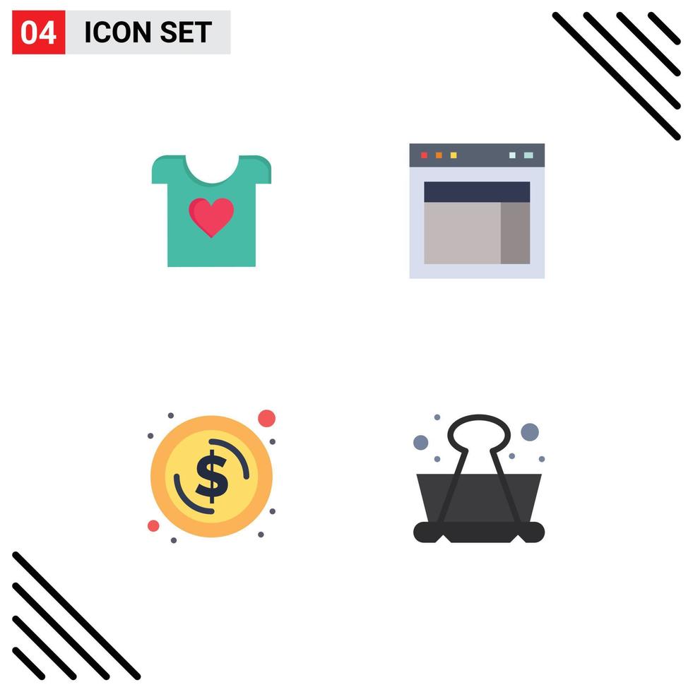 4 Thematic Vector Flat Icons and Editable Symbols of clothes circle wedding site dollar Editable Vector Design Elements