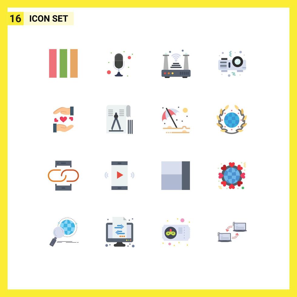 16 Thematic Vector Flat Colors and Editable Symbols of sharing party internet night wifi Editable Pack of Creative Vector Design Elements