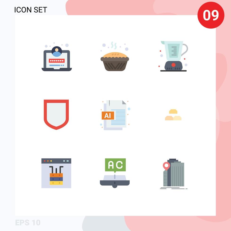 Modern Set of 9 Flat Colors Pictograph of document shield baked security measuring Editable Vector Design Elements