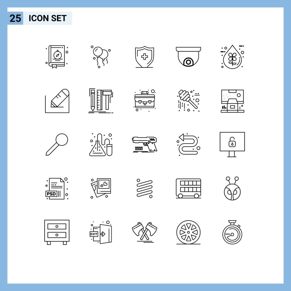 Mobile Interface Line Set of 25 Pictograms of liquid eco board drop planning Editable Vector Design Elements