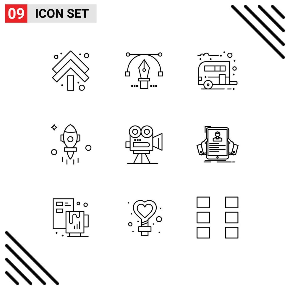 Stock Vector Icon Pack of 9 Line Signs and Symbols for capture fly camp space astronomy Editable Vector Design Elements