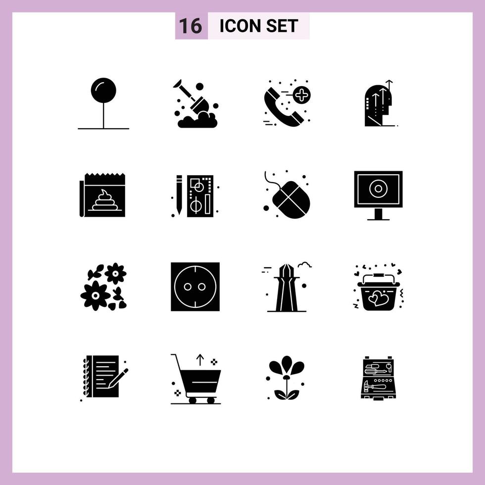 16 Universal Solid Glyphs Set for Web and Mobile Applications hoax advertising emergency mind human Editable Vector Design Elements