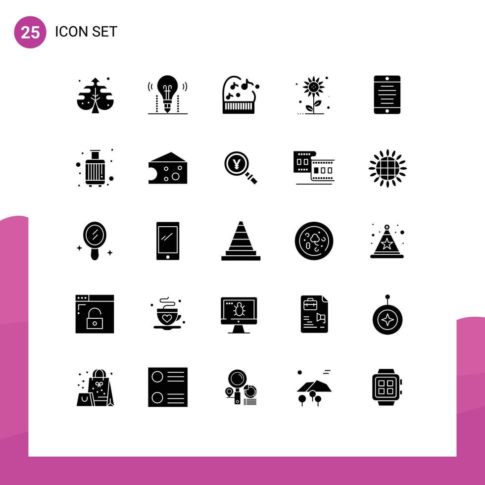 Pictogram Set of 25 Simple Solid Glyphs of mobile phone spring science nature sub flower Editable Vector Design Elements