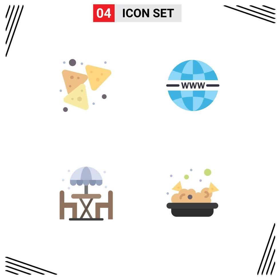 4 User Interface Flat Icon Pack of modern Signs and Symbols of chips living snack system table Editable Vector Design Elements