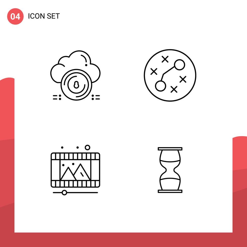 Group of 4 Modern Filledline Flat Colors Set for safe play cloud germs video Editable Vector Design Elements