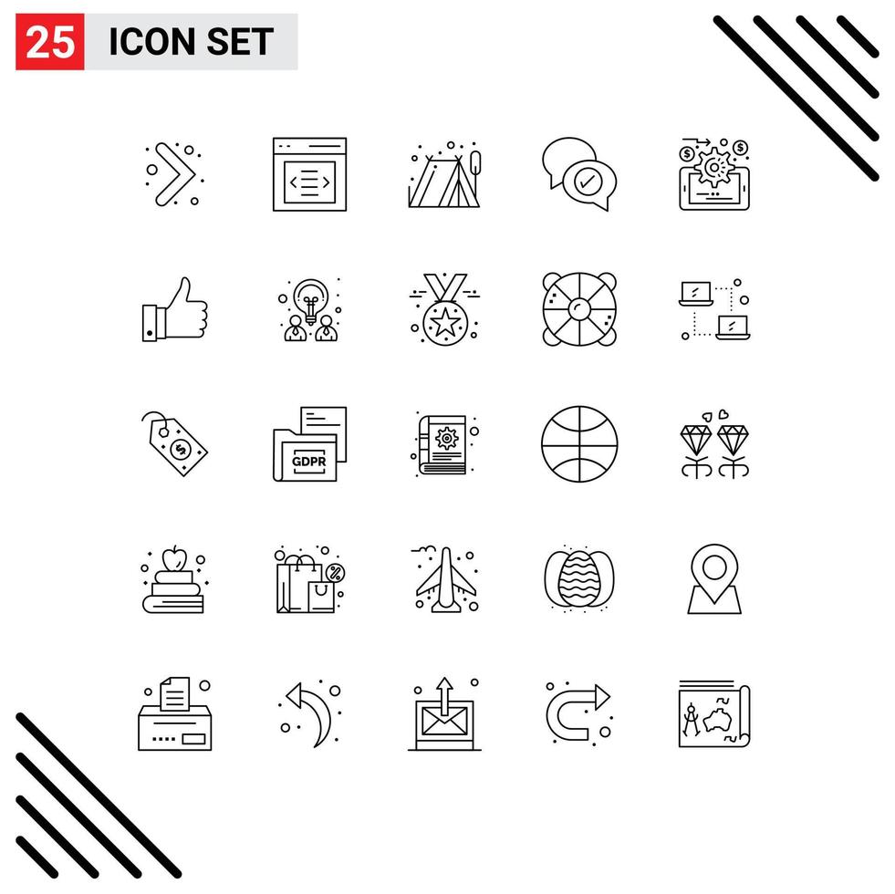 Pack of 25 Modern Lines Signs and Symbols for Web Print Media such as appriciate data management outdoor analytics mail Editable Vector Design Elements