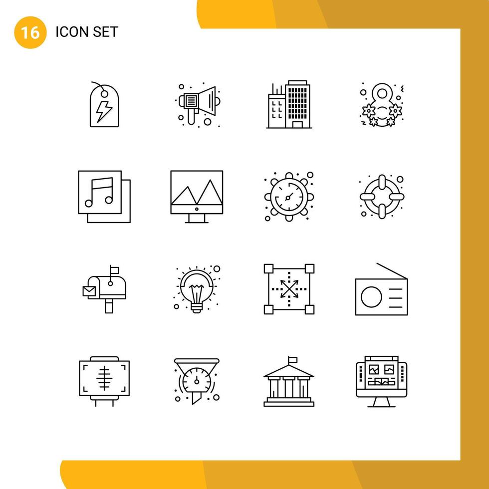 Universal Icon Symbols Group of 16 Modern Outlines of albums female speaker eight real Editable Vector Design Elements