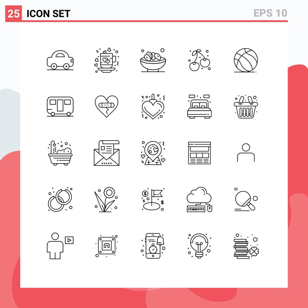 Modern Set of 25 Lines and symbols such as farming cherry love berry muslim Editable Vector Design Elements