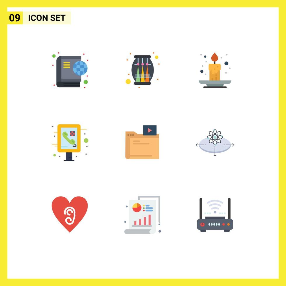 Pictogram Set of 9 Simple Flat Colors of movie public autumn phone info graphic Editable Vector Design Elements