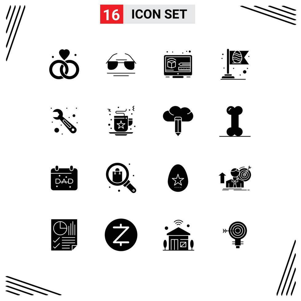 Set of 16 Commercial Solid Glyphs pack for tool flag creative egg flag Editable Vector Design Elements