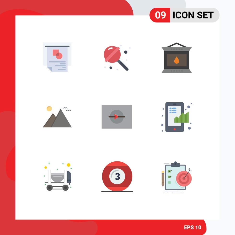 Universal Icon Symbols Group of 9 Modern Flat Colors of video pyramid fire landmark egypt Editable Vector Design Elements