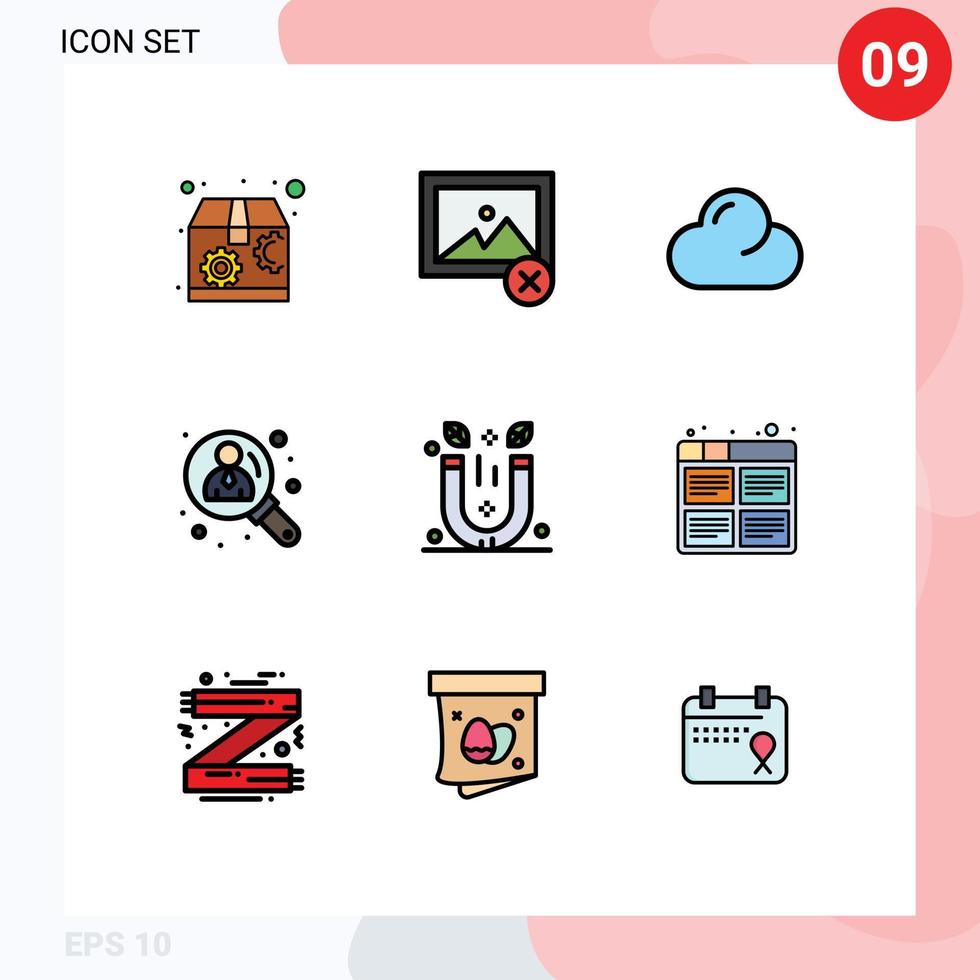 User Interface Pack of 9 Basic Filledline Flat Colors of board spa overcast physics search Editable Vector Design Elements