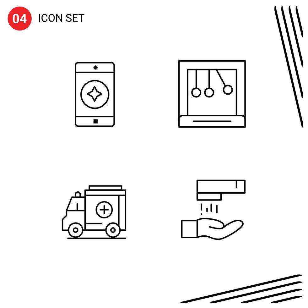 4 Universal Line Signs Symbols of favorite mobile hand wash calm ambulance cleaning Editable Vector Design Elements