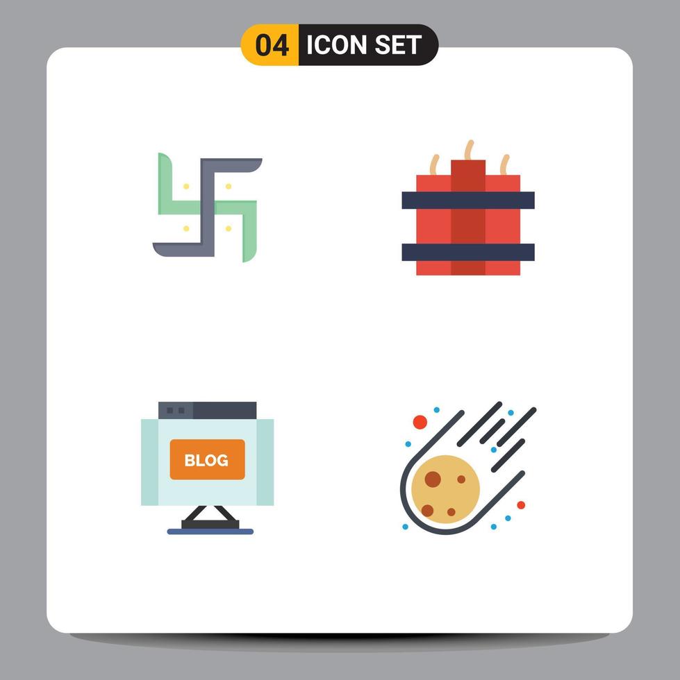 Set of 4 Commercial Flat Icons pack for church internet religion timer meteorite Editable Vector Design Elements