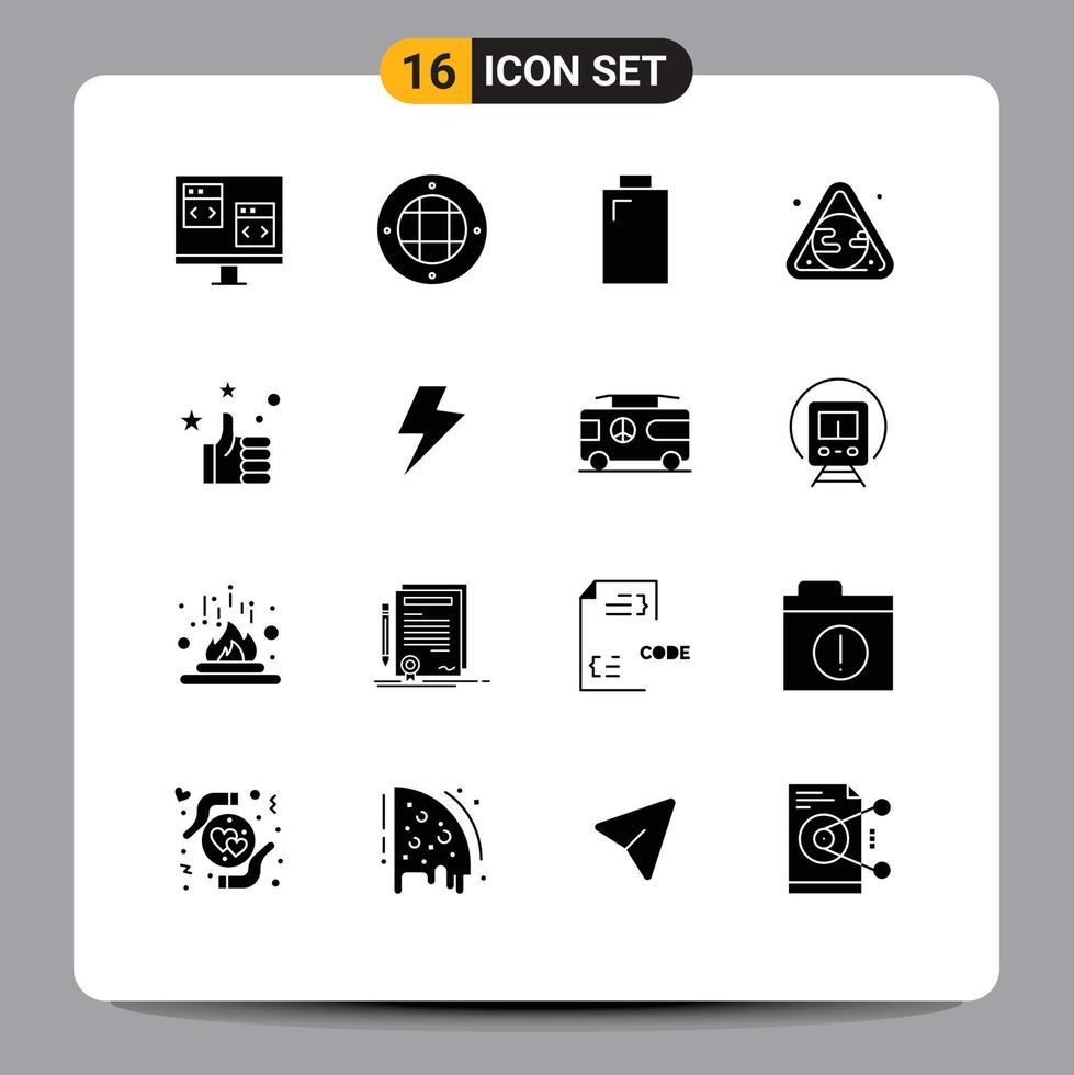 Mobile Interface Solid Glyph Set of 16 Pictograms of hand waste outdoor pollution earth Editable Vector Design Elements