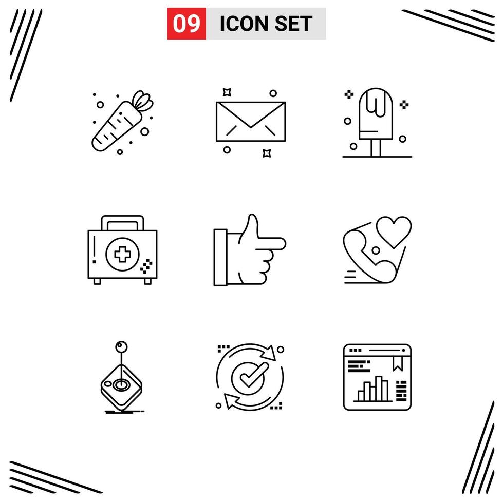 Group of 9 Modern Outlines Set for like fitness ice first box Editable Vector Design Elements