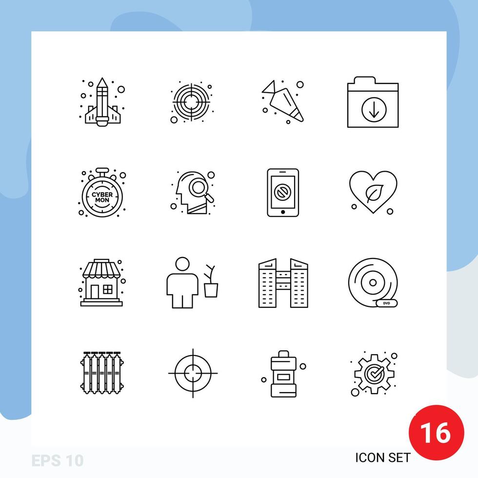 Outline Pack of 16 Universal Symbols of limited cyber target folder download Editable Vector Design Elements