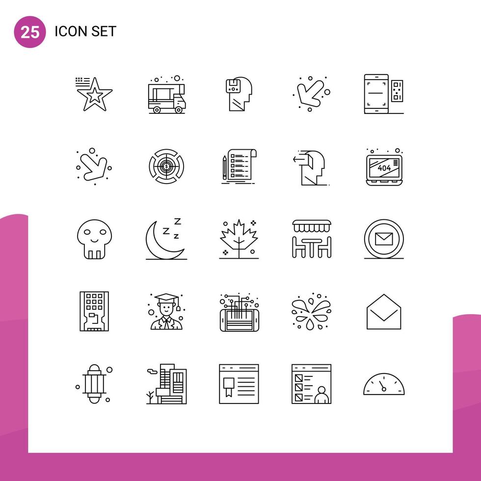 Pack of 25 creative Lines of scan code save left arrow Editable Vector Design Elements