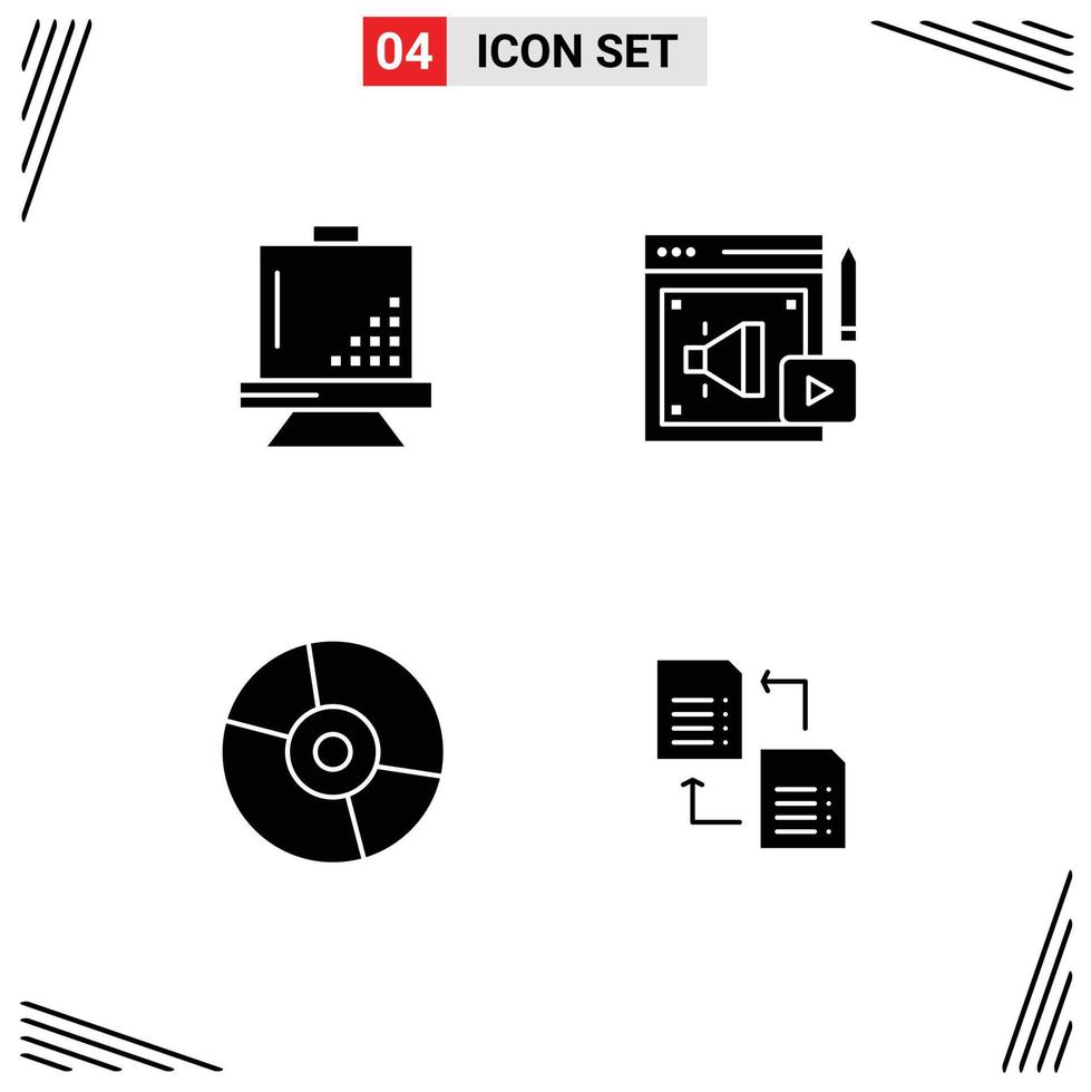 4 Thematic Vector Solid Glyphs and Editable Symbols of board devices development digital marketing electronics Editable Vector Design Elements