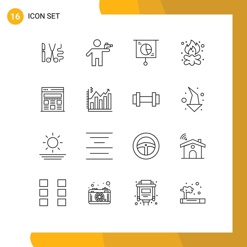 Pack of 16 creative Outlines of campfire bonfire murderer beach pie Editable Vector Design Elements