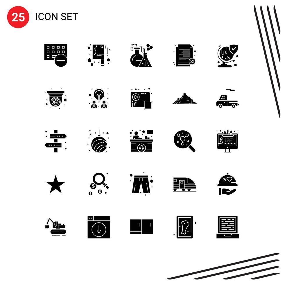 Set of 25 Vector Solid Glyphs on Grid for world recruitment flask office delete Editable Vector Design Elements