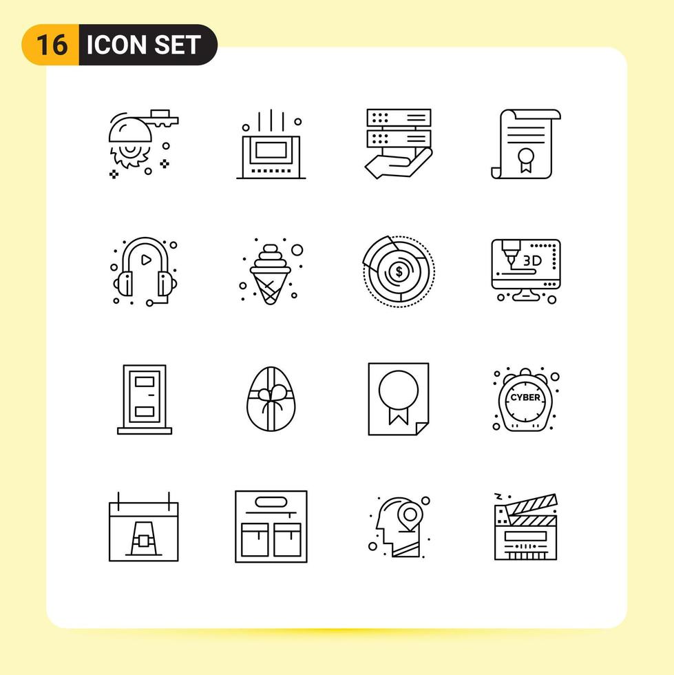 Pack of 16 creative Outlines of headphone education hand document degree Editable Vector Design Elements