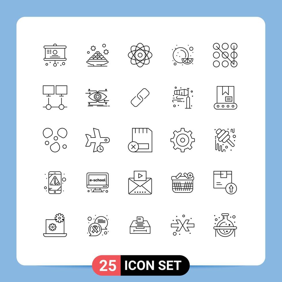 Universal Icon Symbols Group of 25 Modern Lines of security lock dish orange food Editable Vector Design Elements