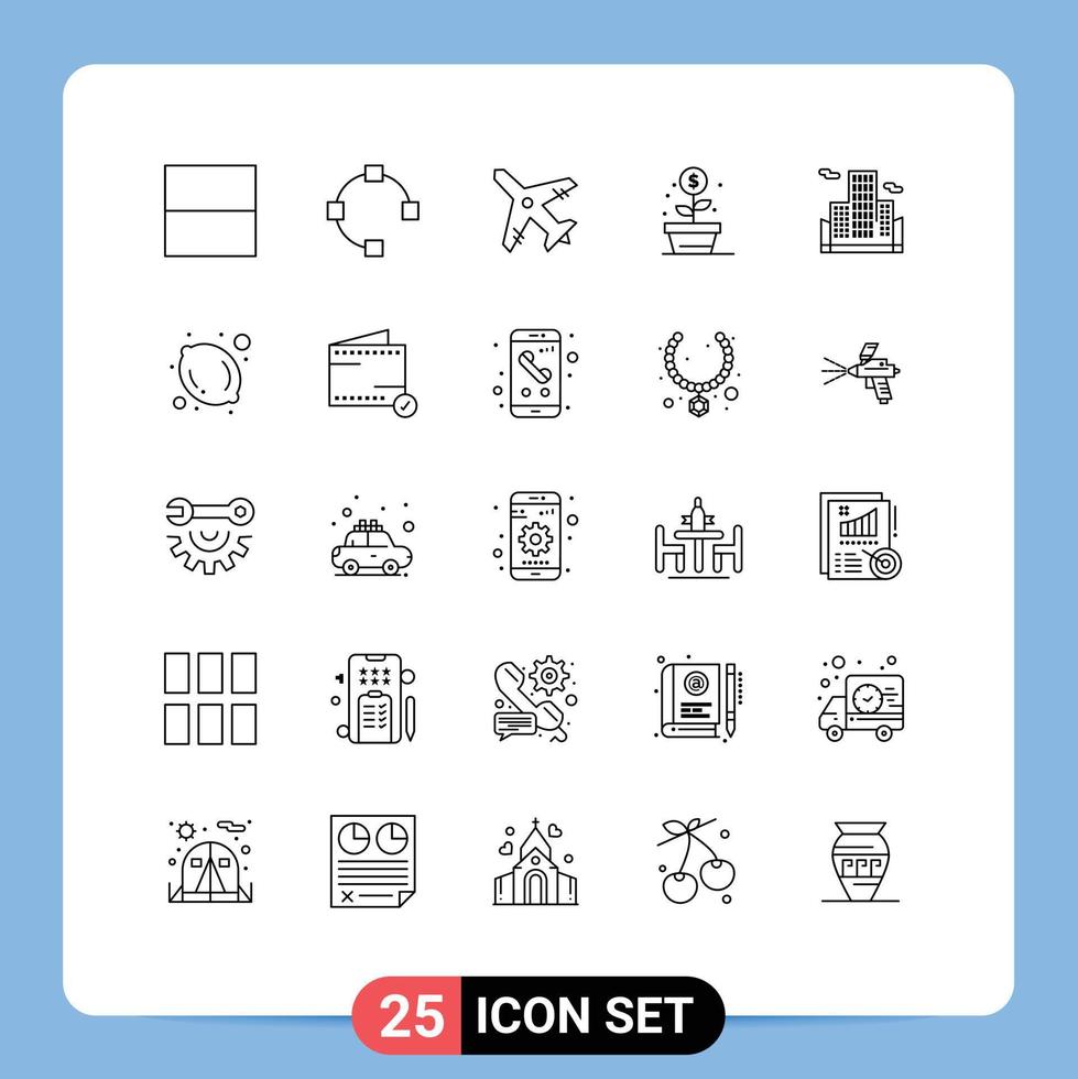 25 Thematic Vector Lines and Editable Symbols of food office vacation business money Editable Vector Design Elements