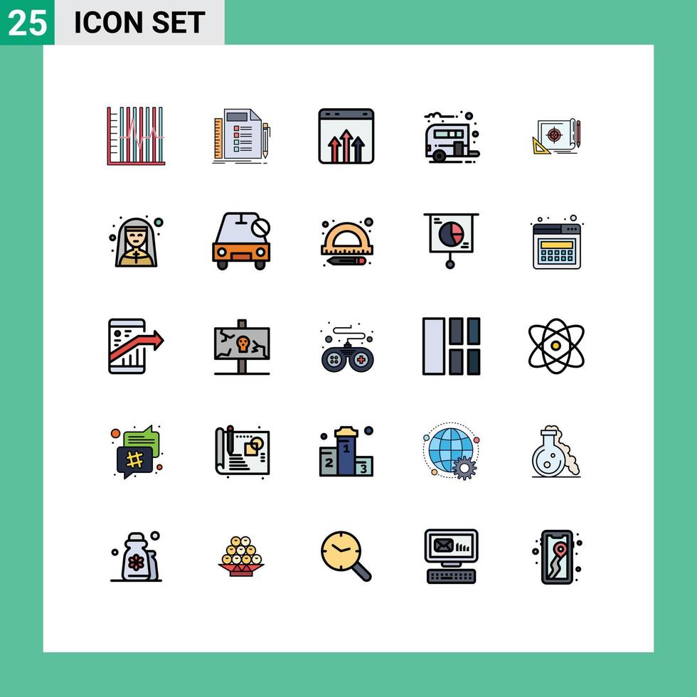 Set of 25 Modern UI Icons Symbols Signs for caravan camp planning report graph Editable Vector Design Elements