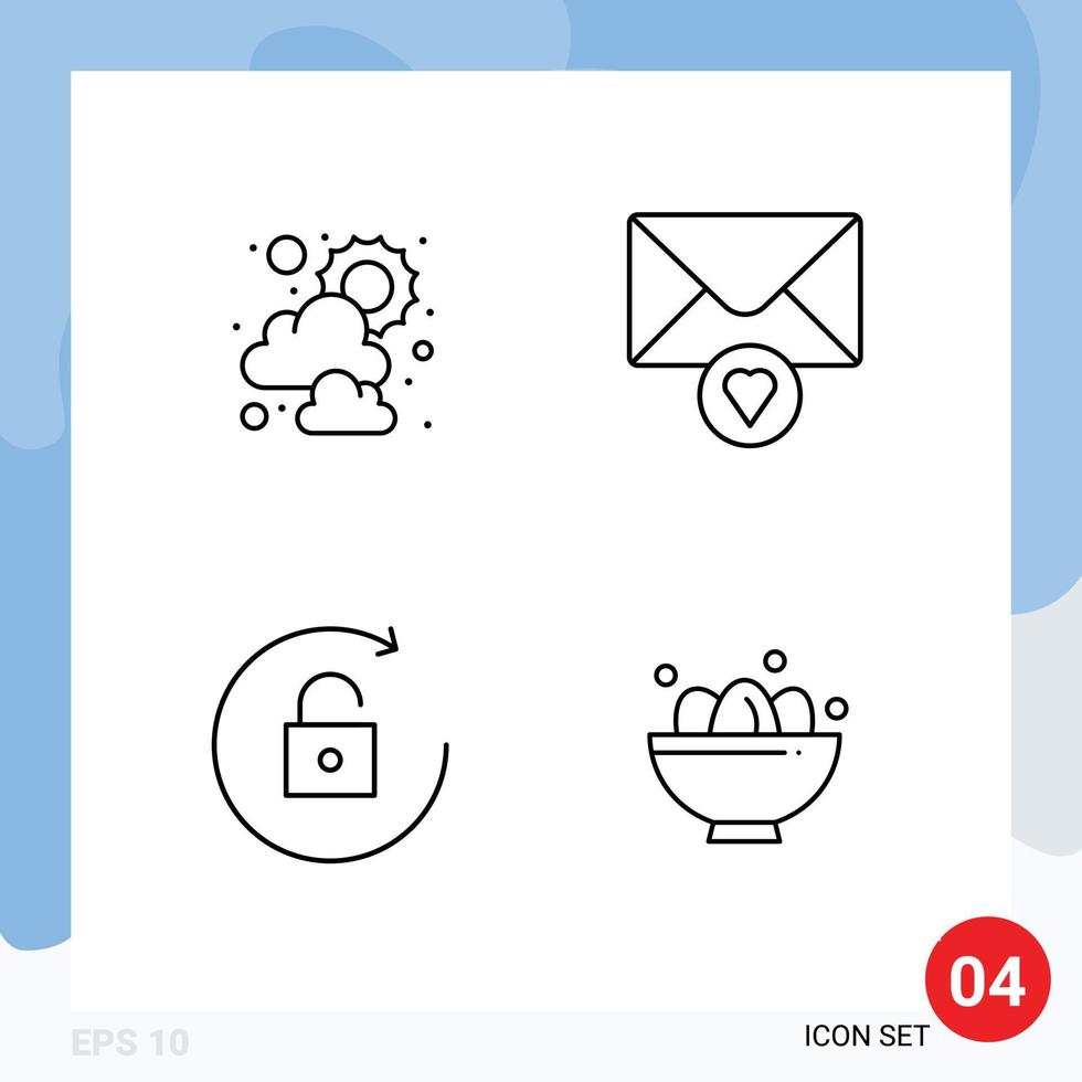 4 Universal Filledline Flat Colors Set for Web and Mobile Applications sun bowl mail arrow easter Editable Vector Design Elements