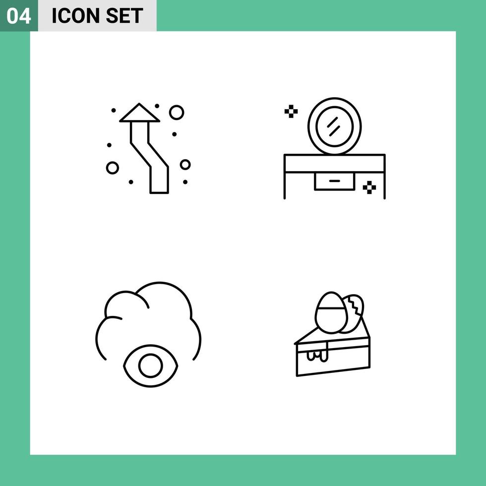 Pictogram Set of 4 Simple Filledline Flat Colors of arrow mirror table direction beauty table eye Editable Vector Design Elements