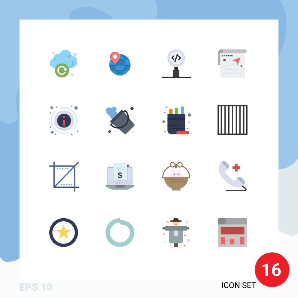16 User Interface Flat Color Pack of modern Signs and Symbols of position target code route search Editable Pack of Creative Vector Design Elements