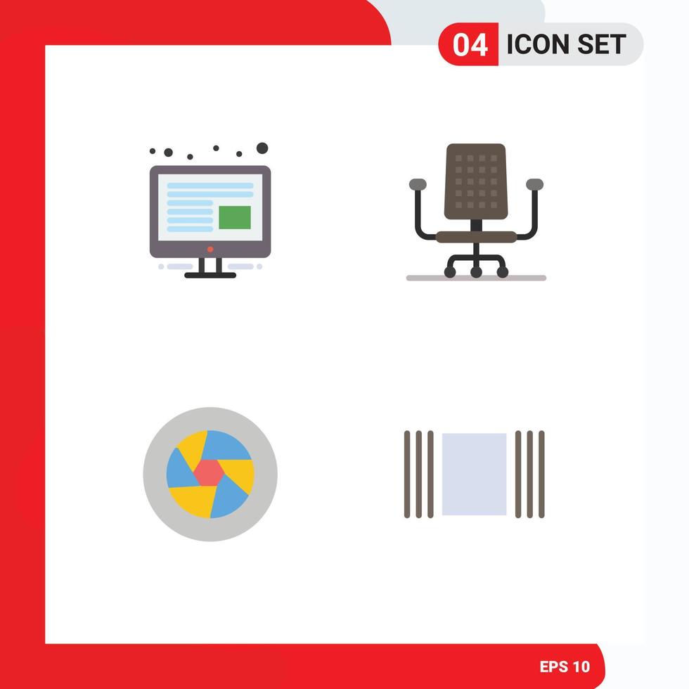 Universal Icon Symbols Group of 4 Modern Flat Icons of content movie chair aperture cover Editable Vector Design Elements