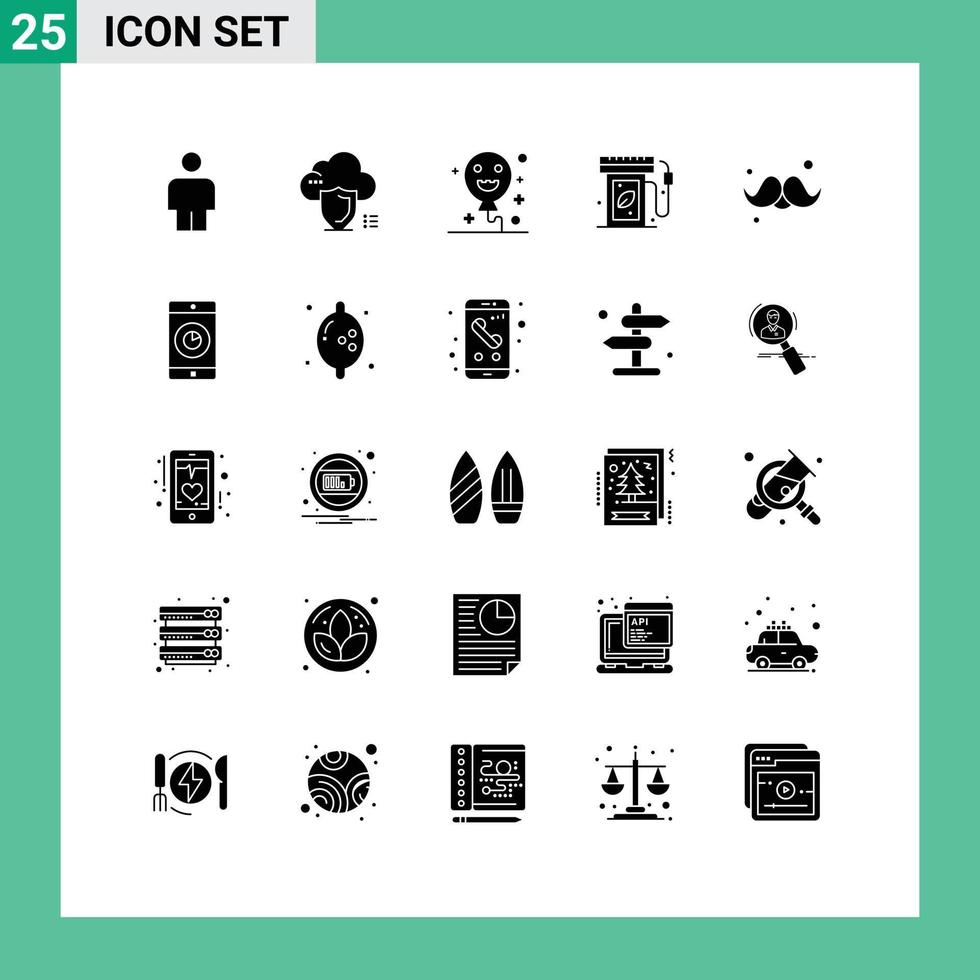 25 Universal Solid Glyphs Set for Web and Mobile Applications fathers day dad halloween accessories energy Editable Vector Design Elements