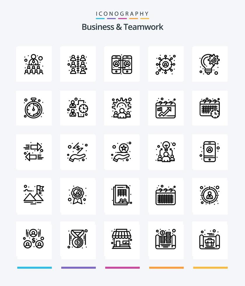 creativo negocio y trabajo en equipo 25 contorno icono paquete tal como cronógrafo. negocio. objetivo. proyecto. idea vector