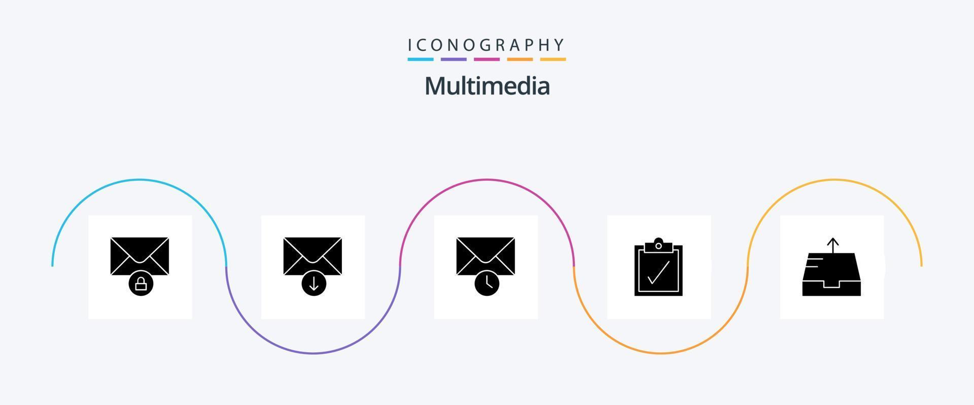 Multimedia Glyph 5 Icon Pack Including . time. outbox vector