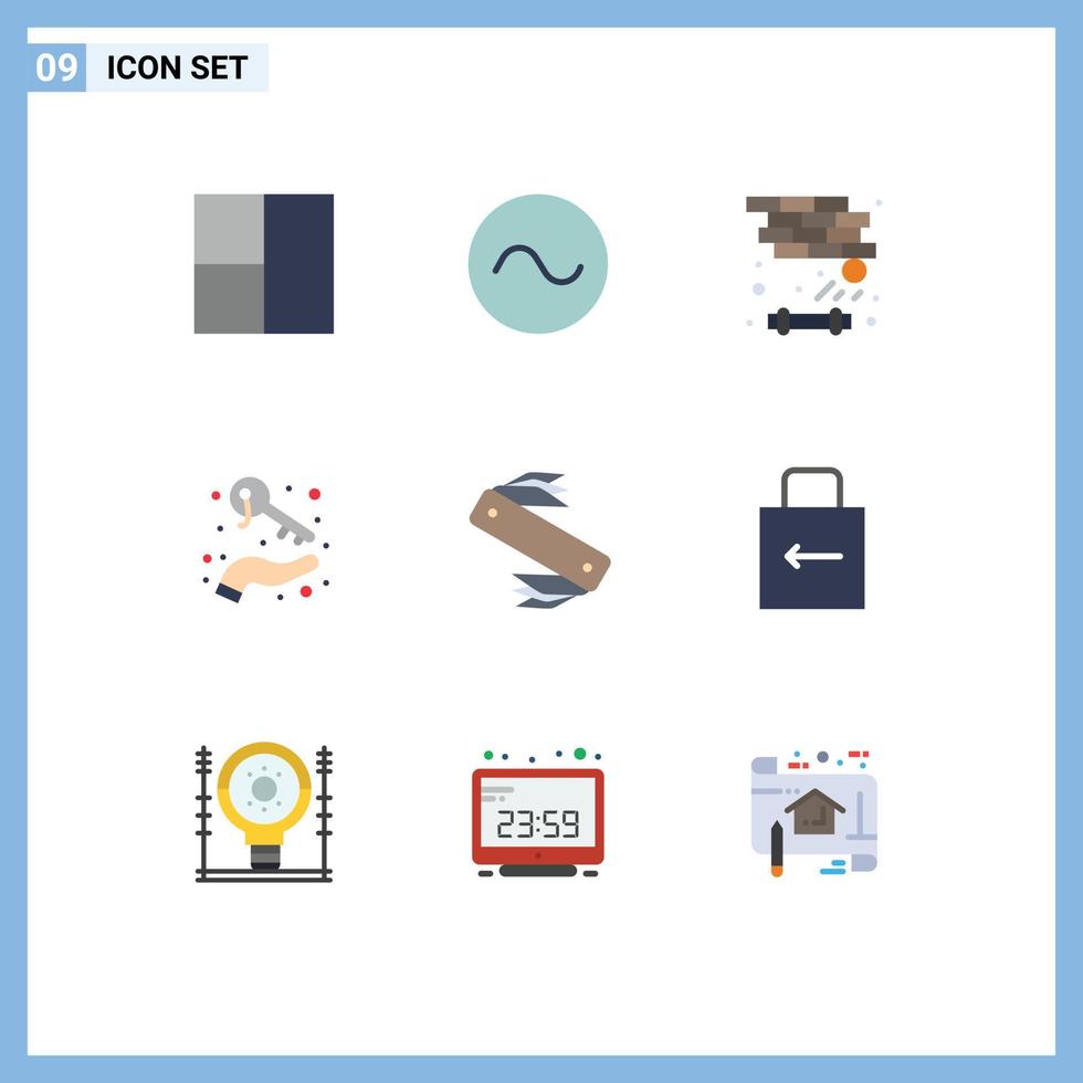 Set of 9 Vector Flat Colors on Grid for swiss army play knife keys Editable Vector Design Elements