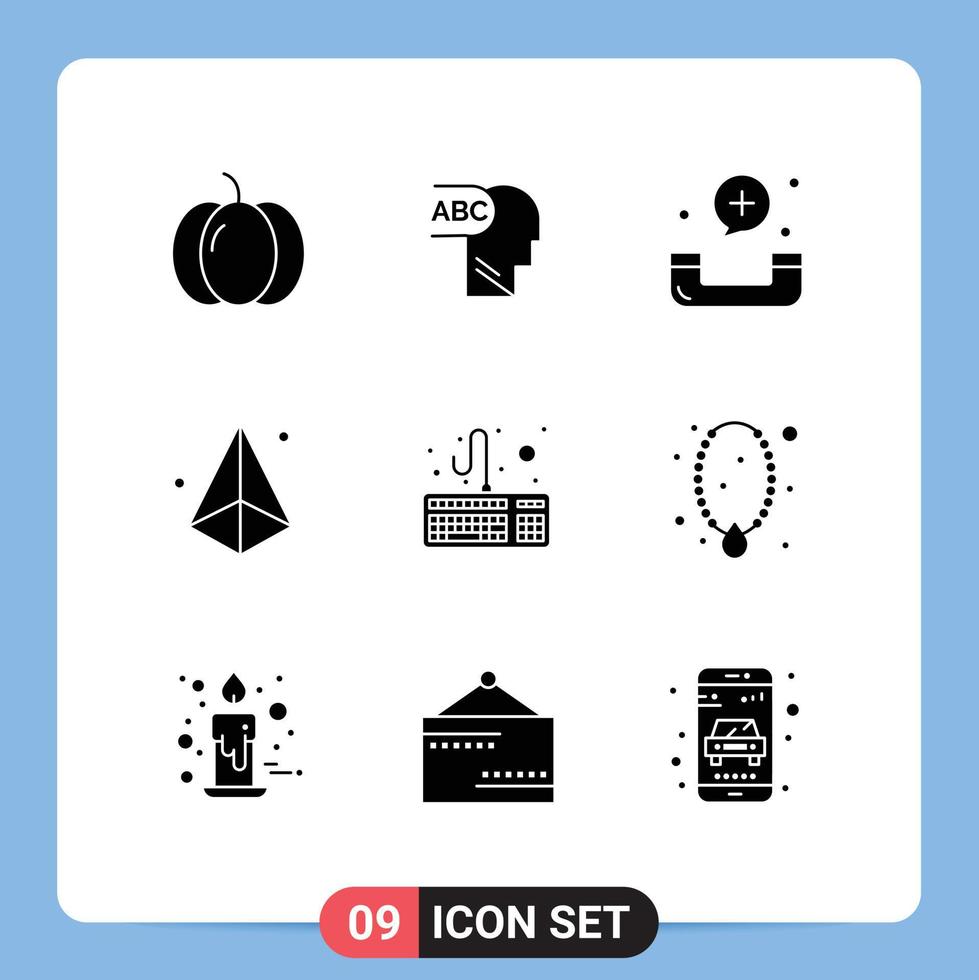 Universal Icon Symbols Group of 9 Modern Solid Glyphs of keyboard computer fitness shape geometry Editable Vector Design Elements