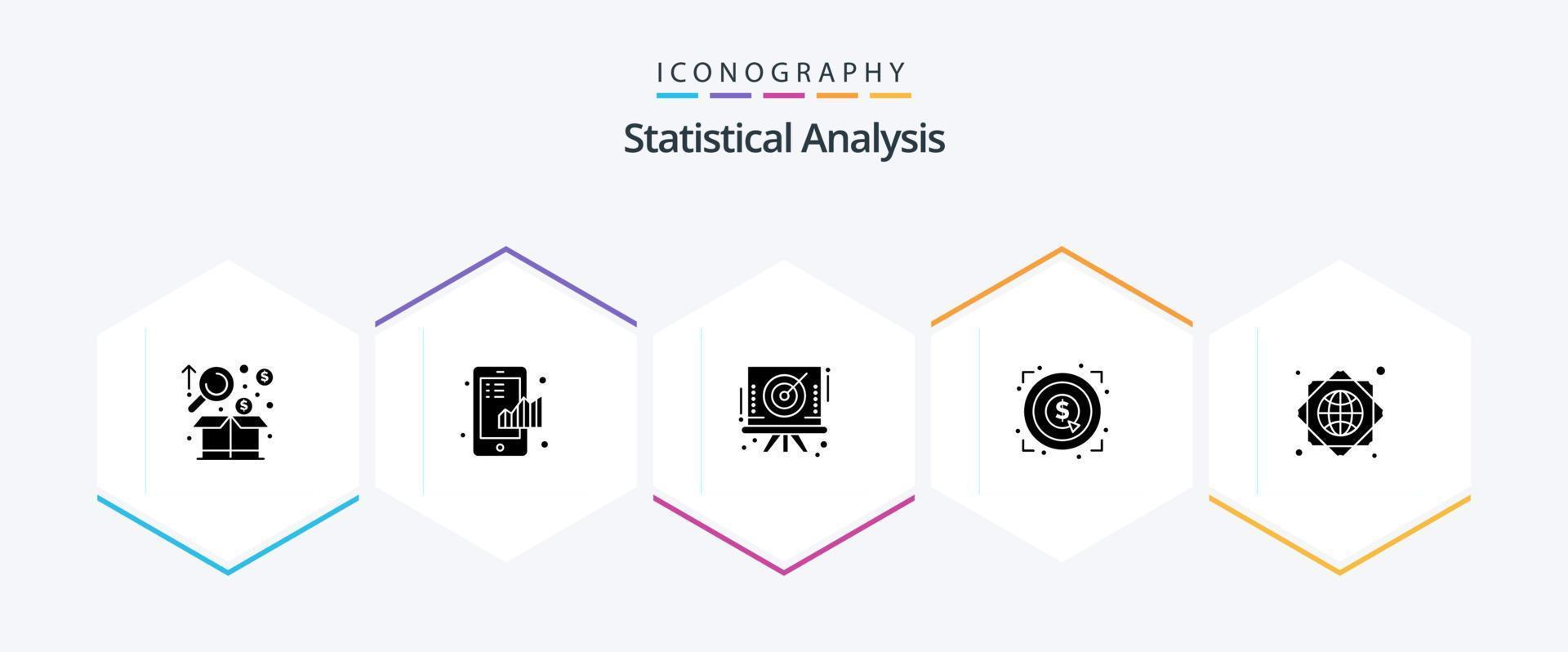 Statistical Analysis 25 Glyph icon pack including target. achievement. graph. marketing. bow vector