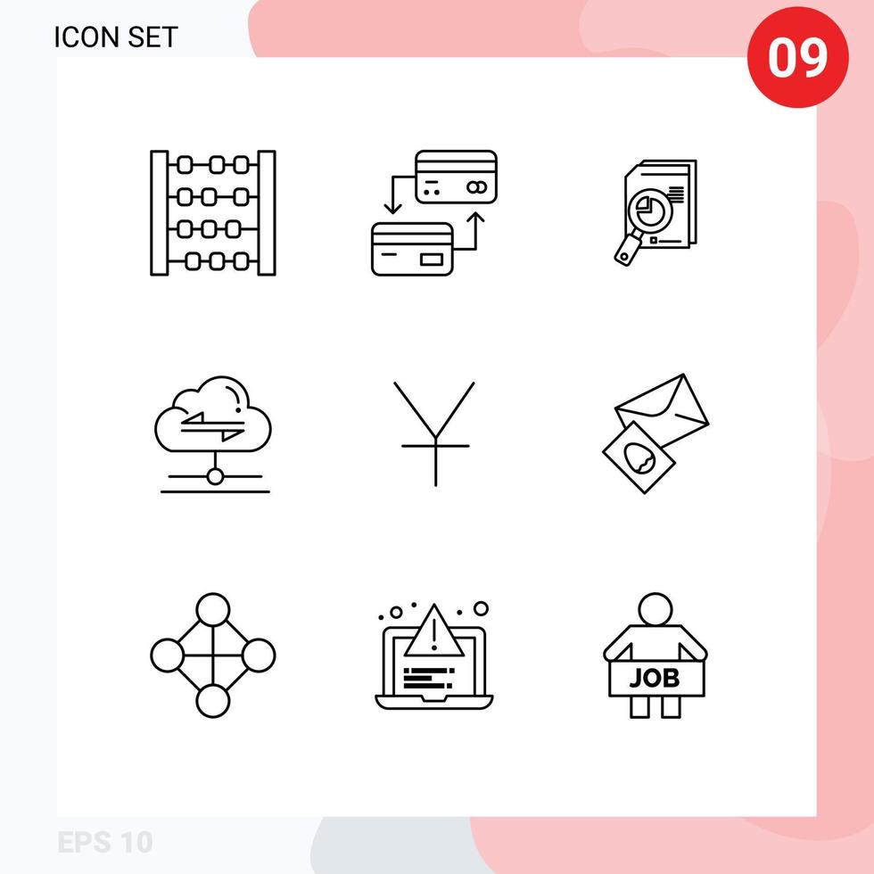 Group of 9 Outlines Signs and Symbols for data cloud analysis share data Editable Vector Design Elements