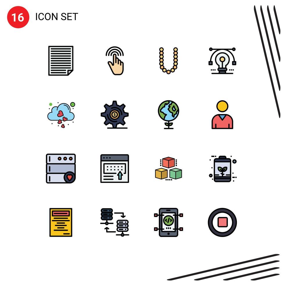 Group of 16 Modern Flat Color Filled Lines Set for vector idea interface bulb lux Editable Creative Vector Design Elements