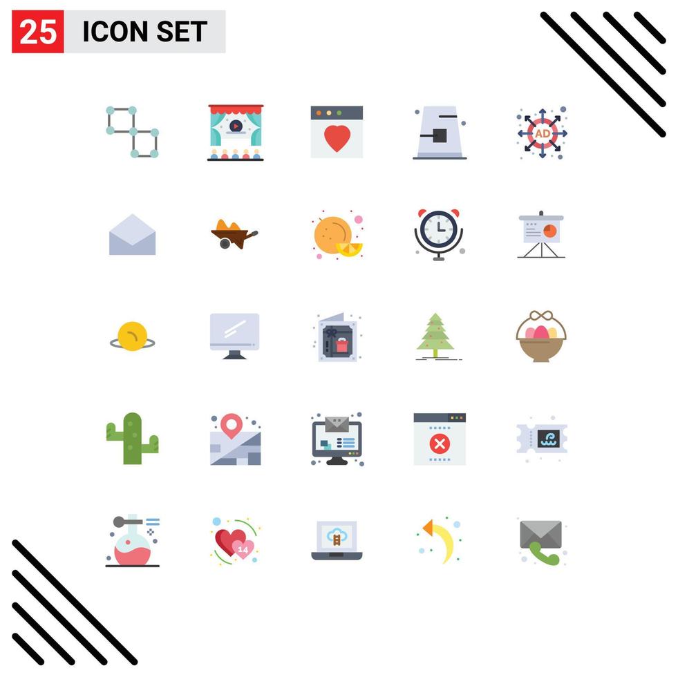 25 usuario interfaz plano color paquete de moderno señales y símbolos de estrategia anuncio favorito sombrero gorra editable vector diseño elementos